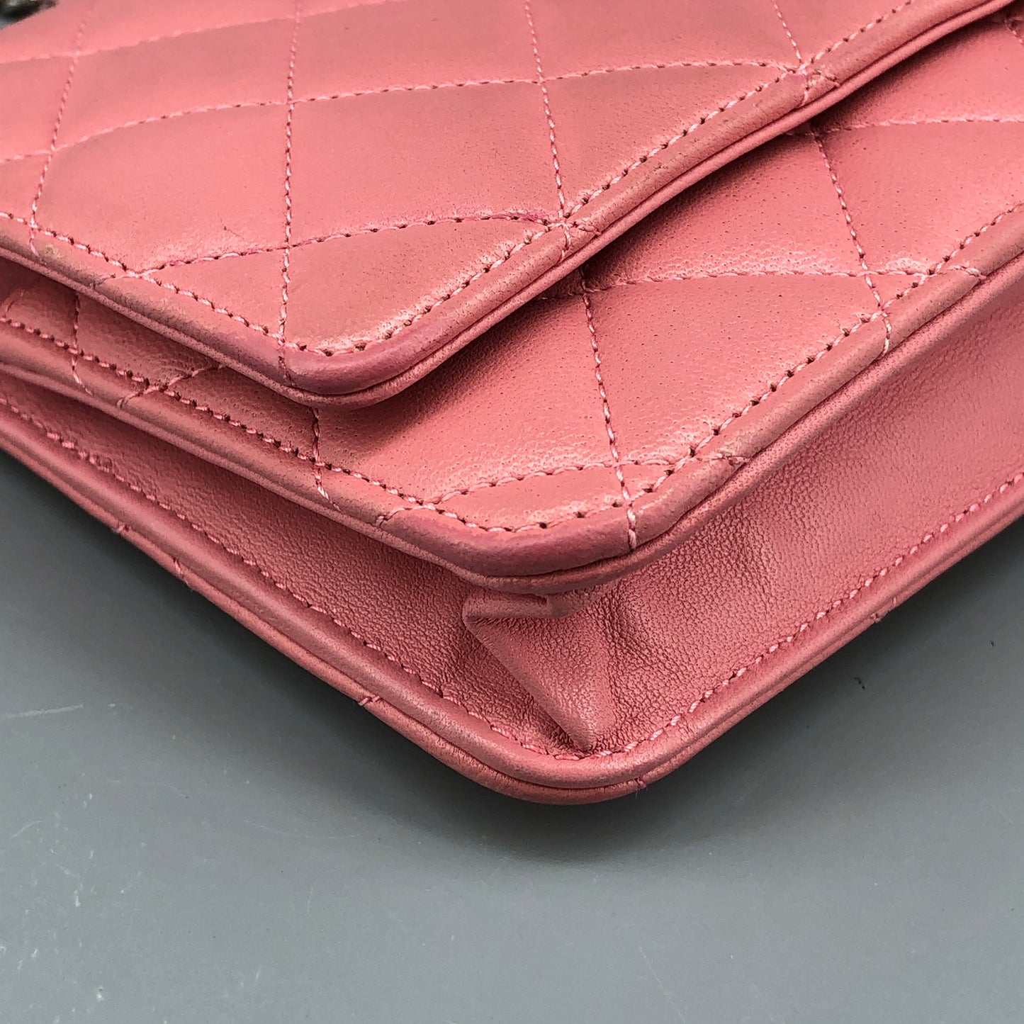 Chanel Light Pink Quilted Leather Wallet on Chain