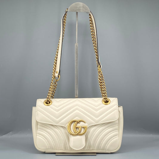 Gucci Cream GG Marmont Chevron Quilted Shoulder Bag