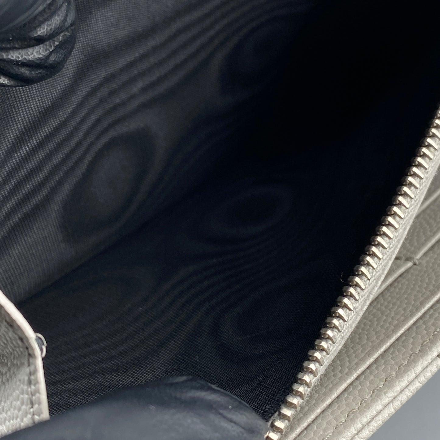 Saint Laurent Light Grey Chevron‑Quilted Long Wallet