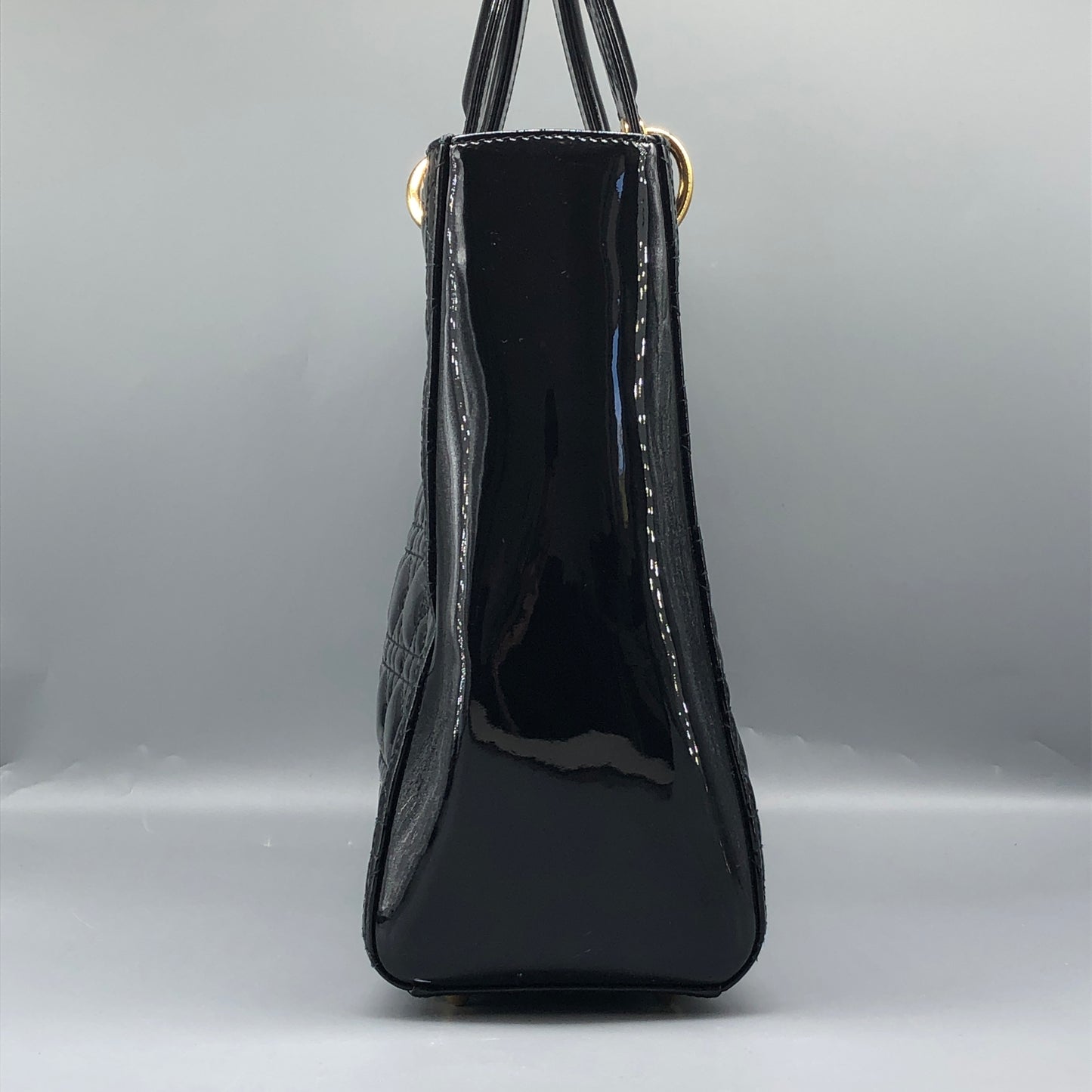 Christian Dior Lady Dior Large Cannage Quilted Patent Leather Handbag Black