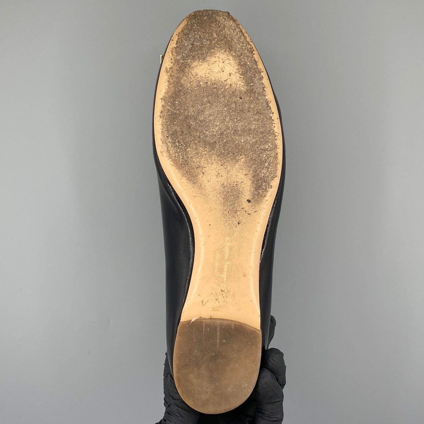Ferragamo Women's Vara Bow Leather Flat Shoes Size 7.5 Black