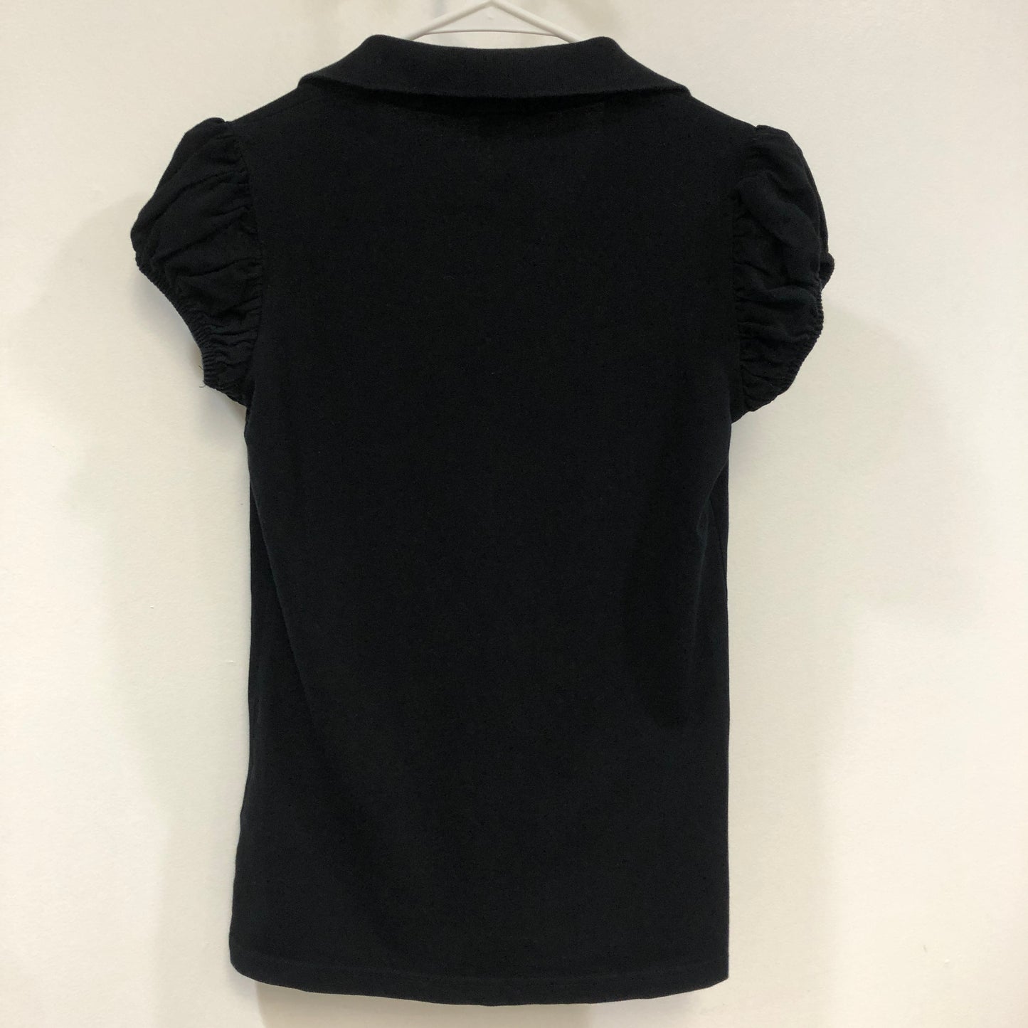 Burberry Horse Embroidery Ruched Sleeve Zip Polo T-Shirt Size S Black