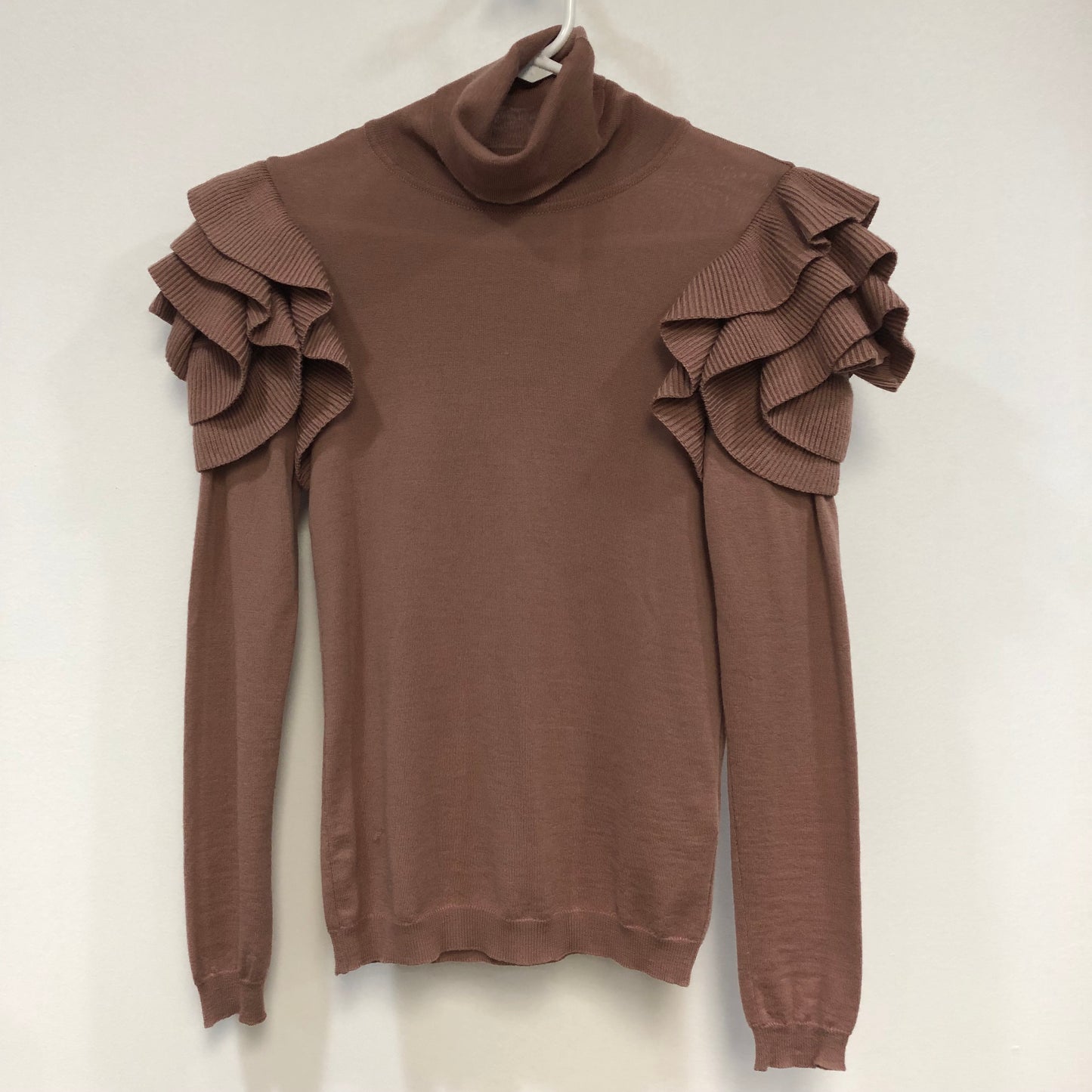 Valentino Ruffle Shoulder Turtleneck Knit Top Size XS Dusty Pink
