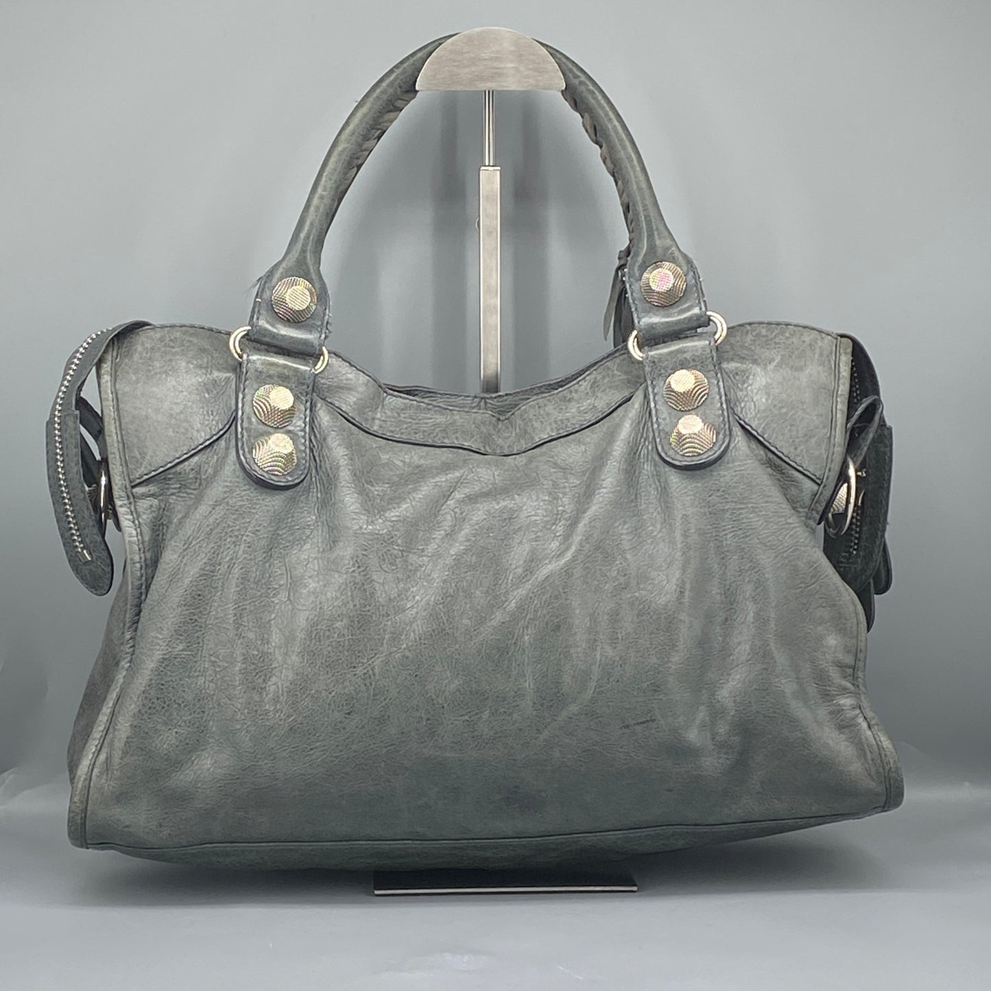 Balenciaga Grey Classic City Handbag Silver‑Tone Metal Hardware