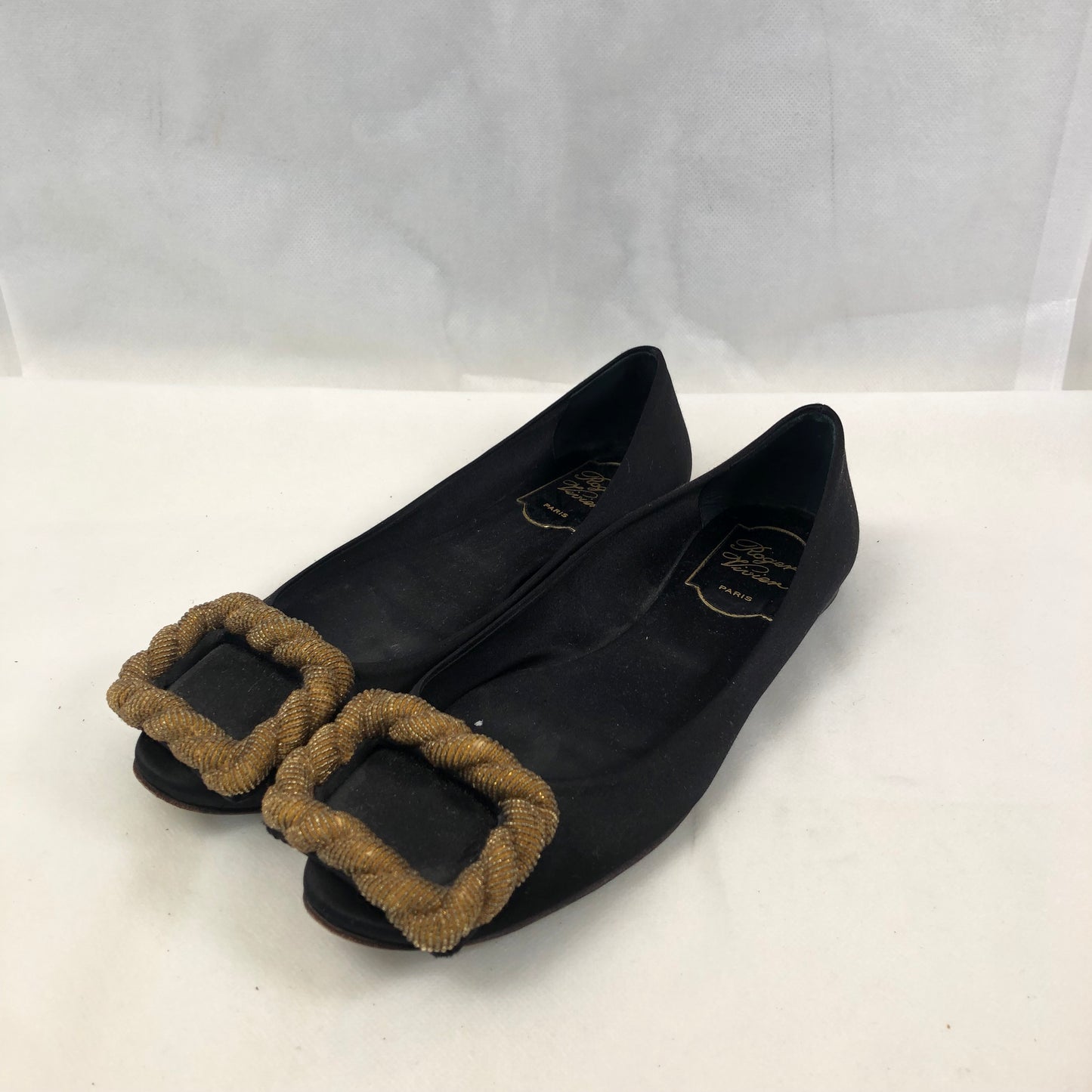 Roger Vivier Embellished Leather Flats Black Women’s Size 35.5