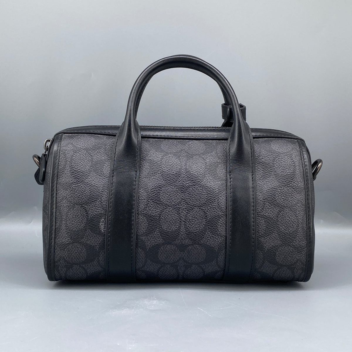 Coach Black Signature Canvas Barrel Top Handle Bag