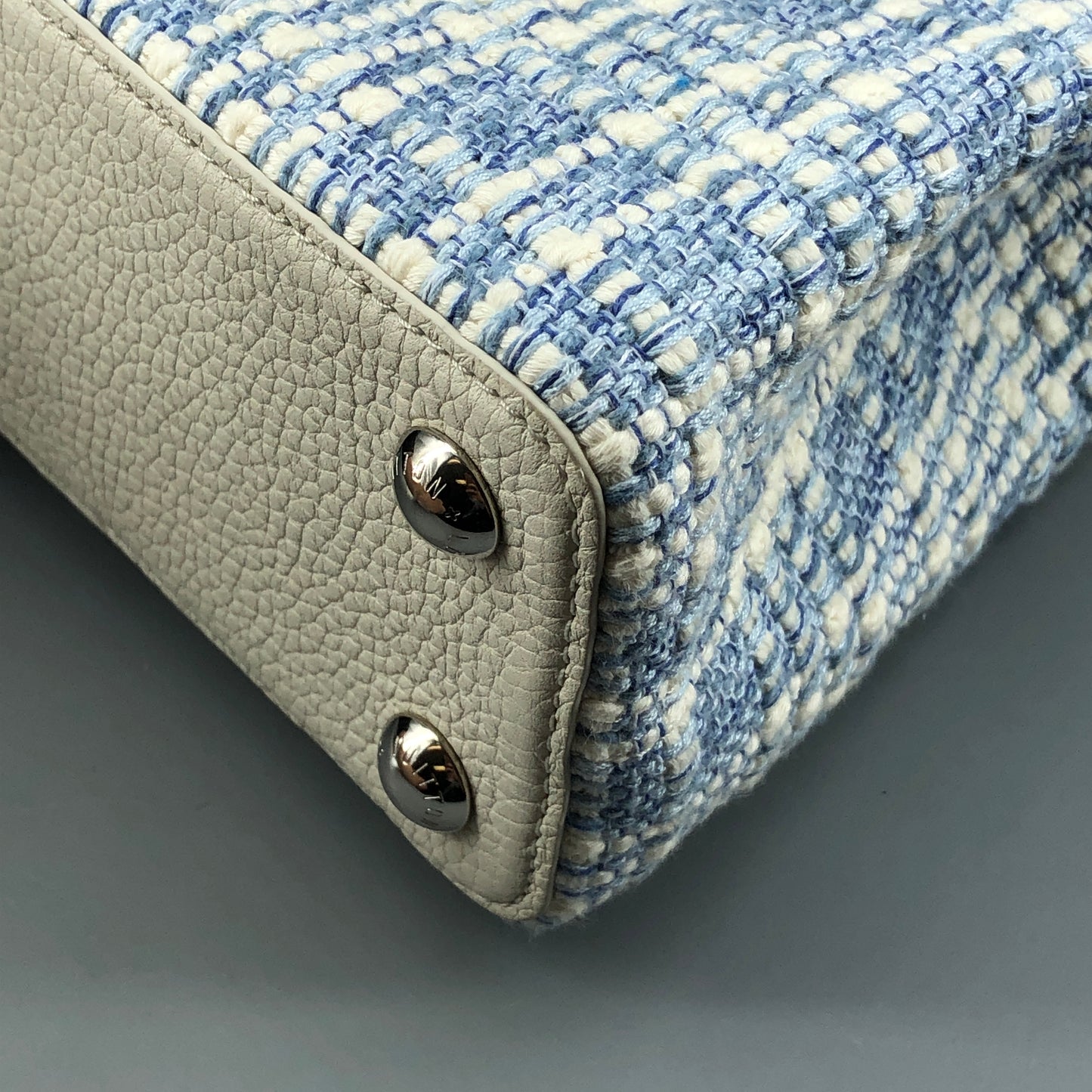 Louis Vuitton Limited Edition Capucines BB Handbag  White & Blue Tweed