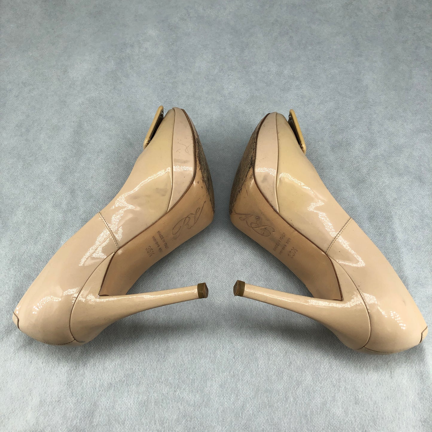 Roger Vivier Nude Patent Leather Square Buckle Platform High Heels 35.5