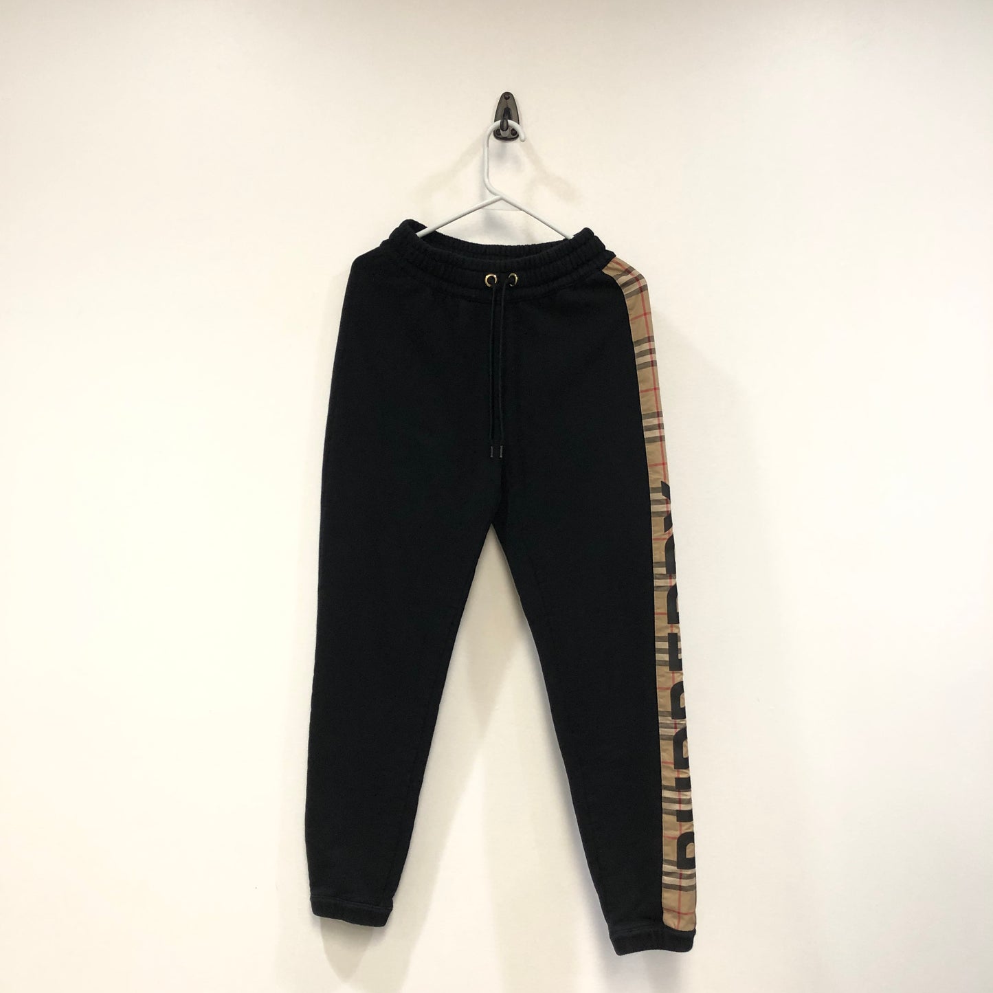 Burberry Vintage Check Side Stripe Black Cotton Jogger Pants Size XXS