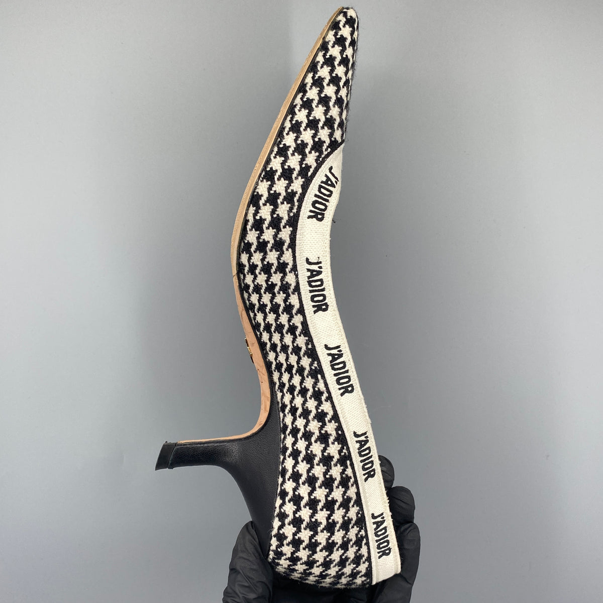 Christian Dior Houndstooth Fabric Pointed Toe High Heel  Size 37.5