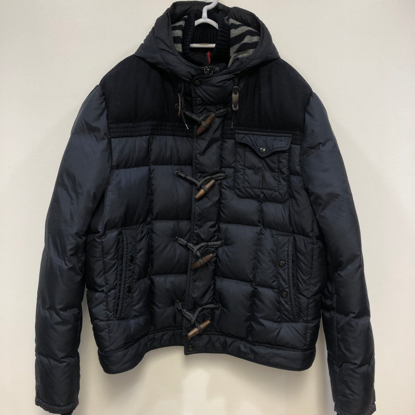Moncler Hooded Down Jacket Size 7 Navy Blue/Black