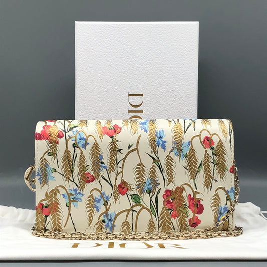 Christian Dior Floral Print Chain Clutch Cream/Multi