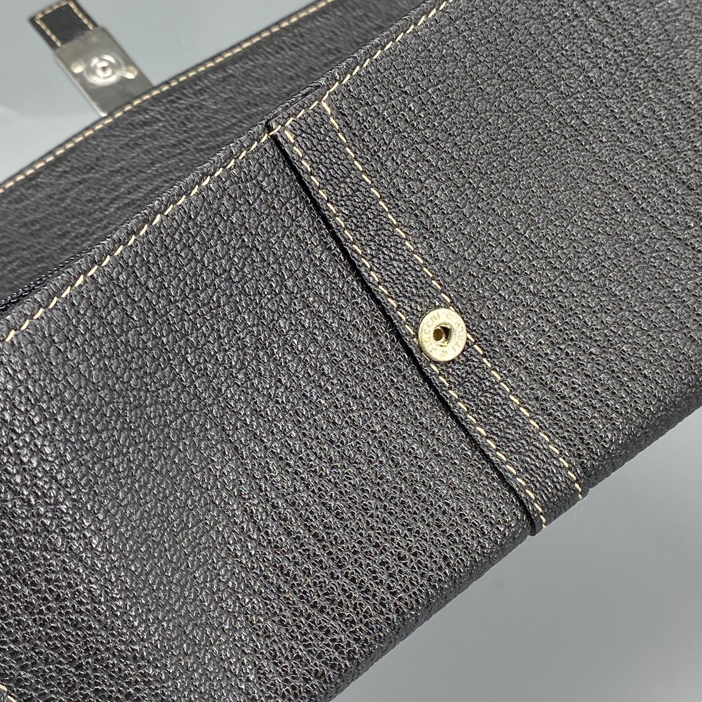 Ferragamo Black Grain Leather Flap Long Wallet