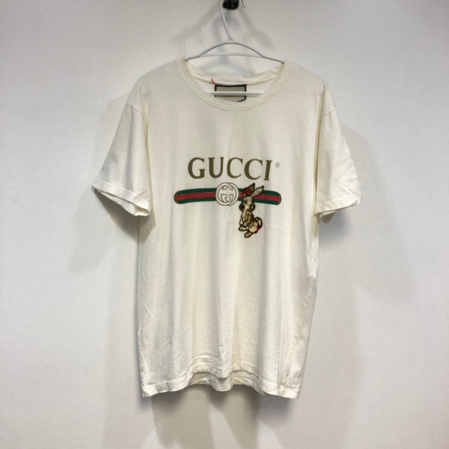 Gucci White Logo & Rabbit Print T-Shirt Size S