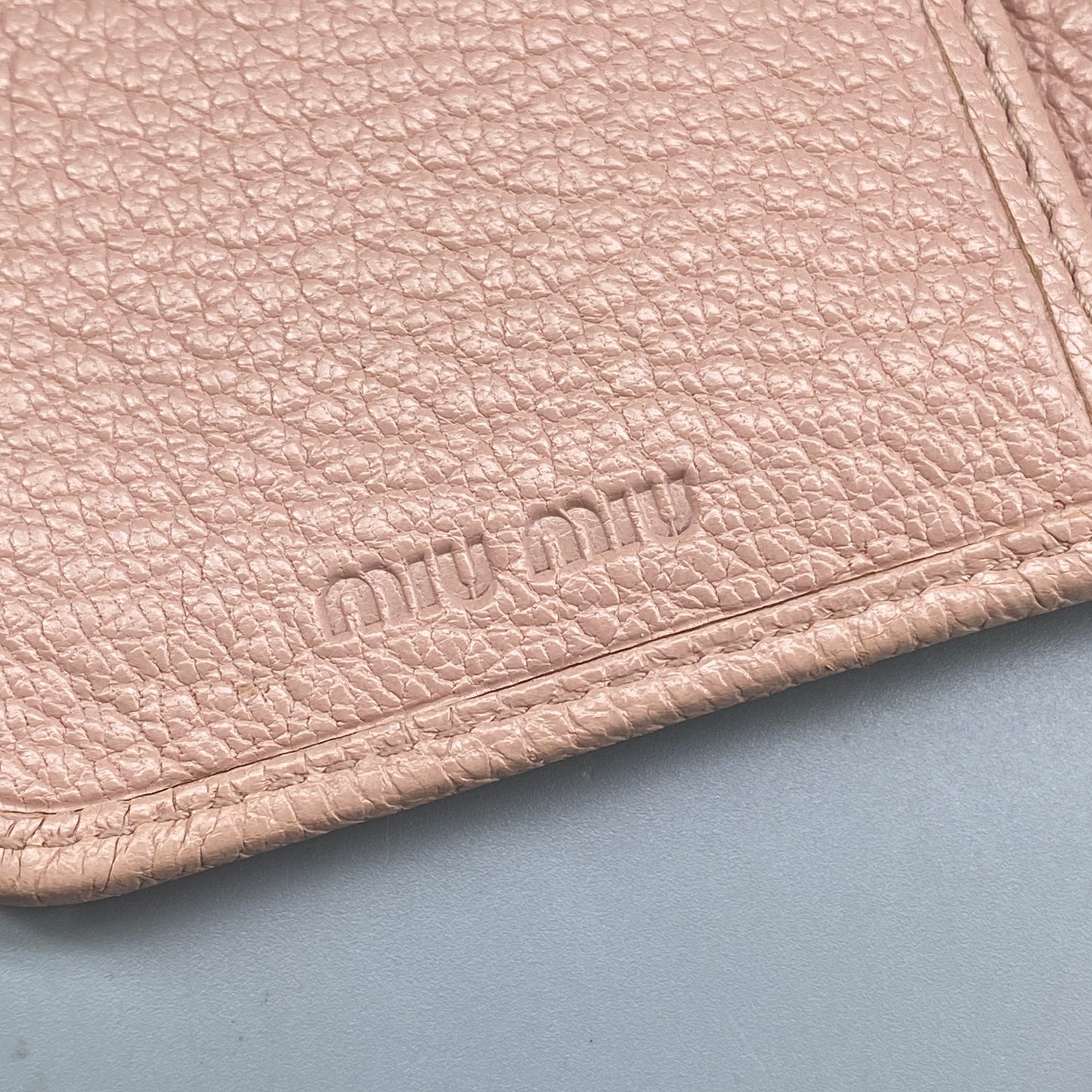 Miu Miu Blush Pink Pebbled Leather Tri-Fold Wallet