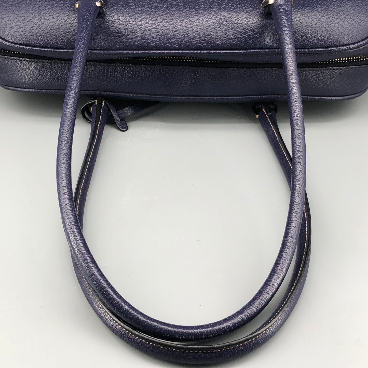 Prada Bauletto Medium Pebbled Leather Handbag  Ink Blue