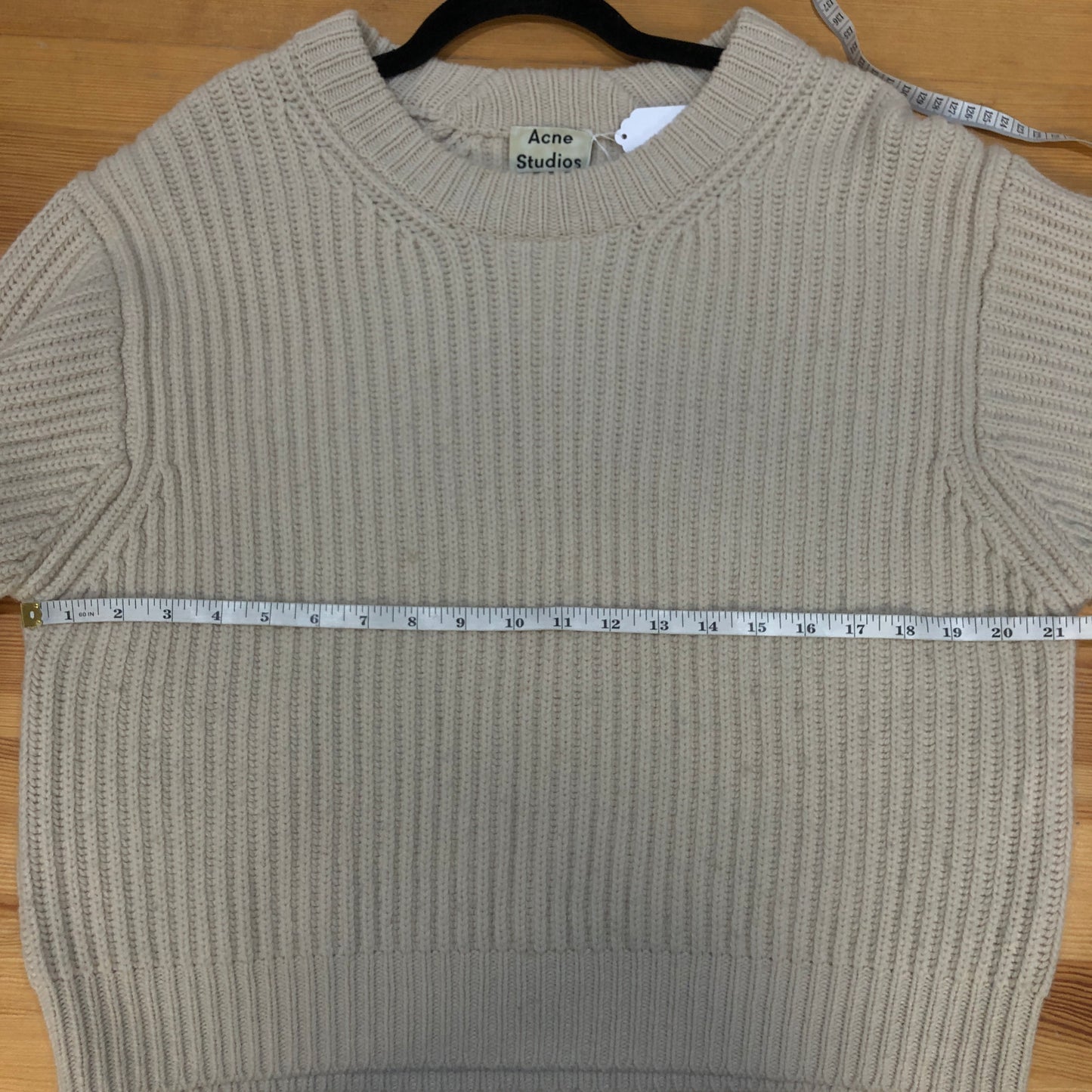 Acne Studios Beige Ribbed Knit Crew Neck Sweater Size XS