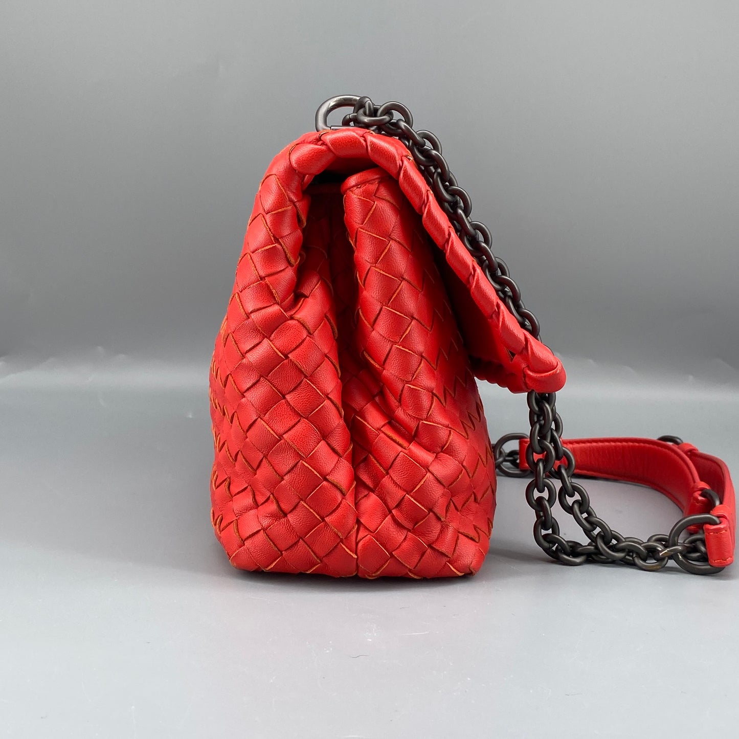 Bottega Veneta Olimpia Medium Red Intrecciato Leather Bag