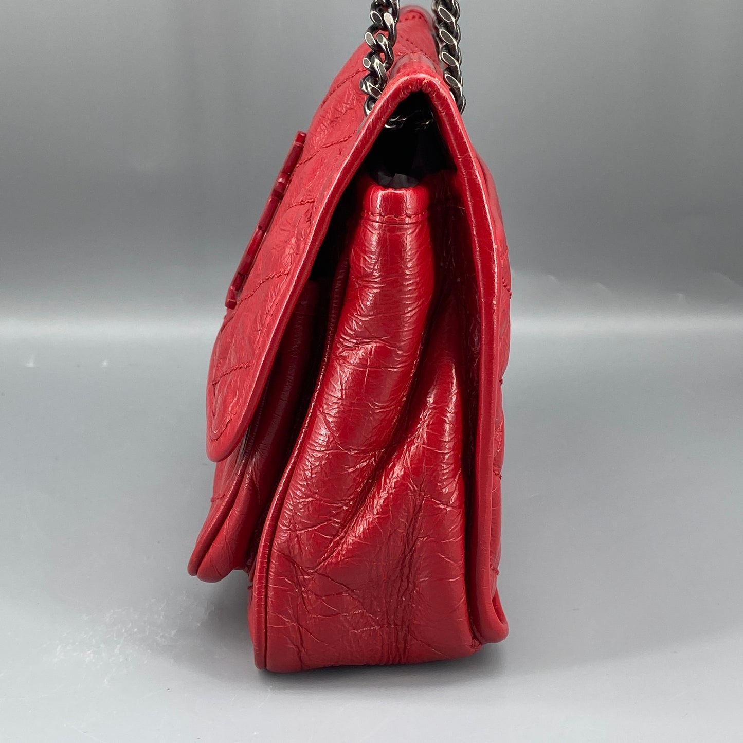 Saint Laurent Small Red Crinkled Leather Niki Chain Shoulder Bag