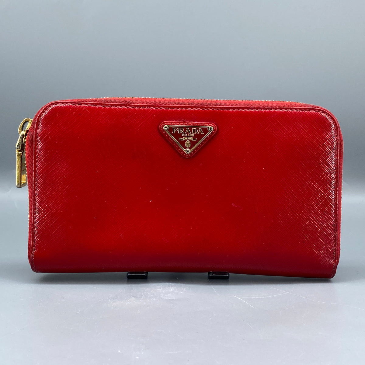 Prada Red Saffiano Leather Zip Around Long Wallet