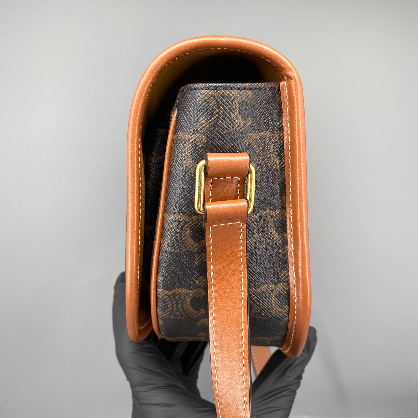 Celine Triomphe Canvas Leather Trim Saddle Crossbody Bag