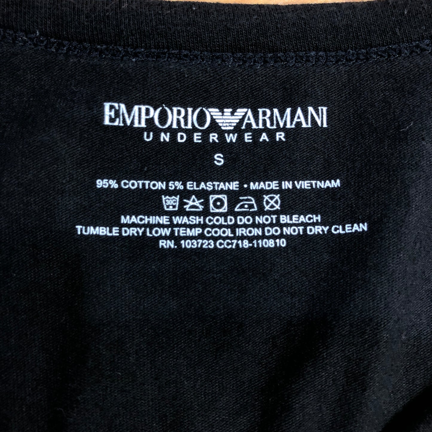 Emporio Armani Black V-Neck Logo T-Shirt Size S
