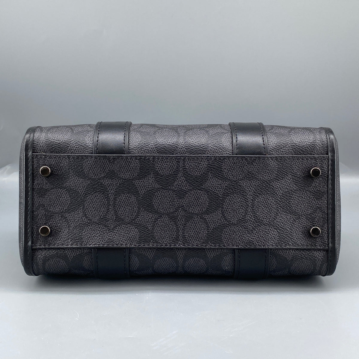 Coach Black Signature Canvas Barrel Top Handle Bag