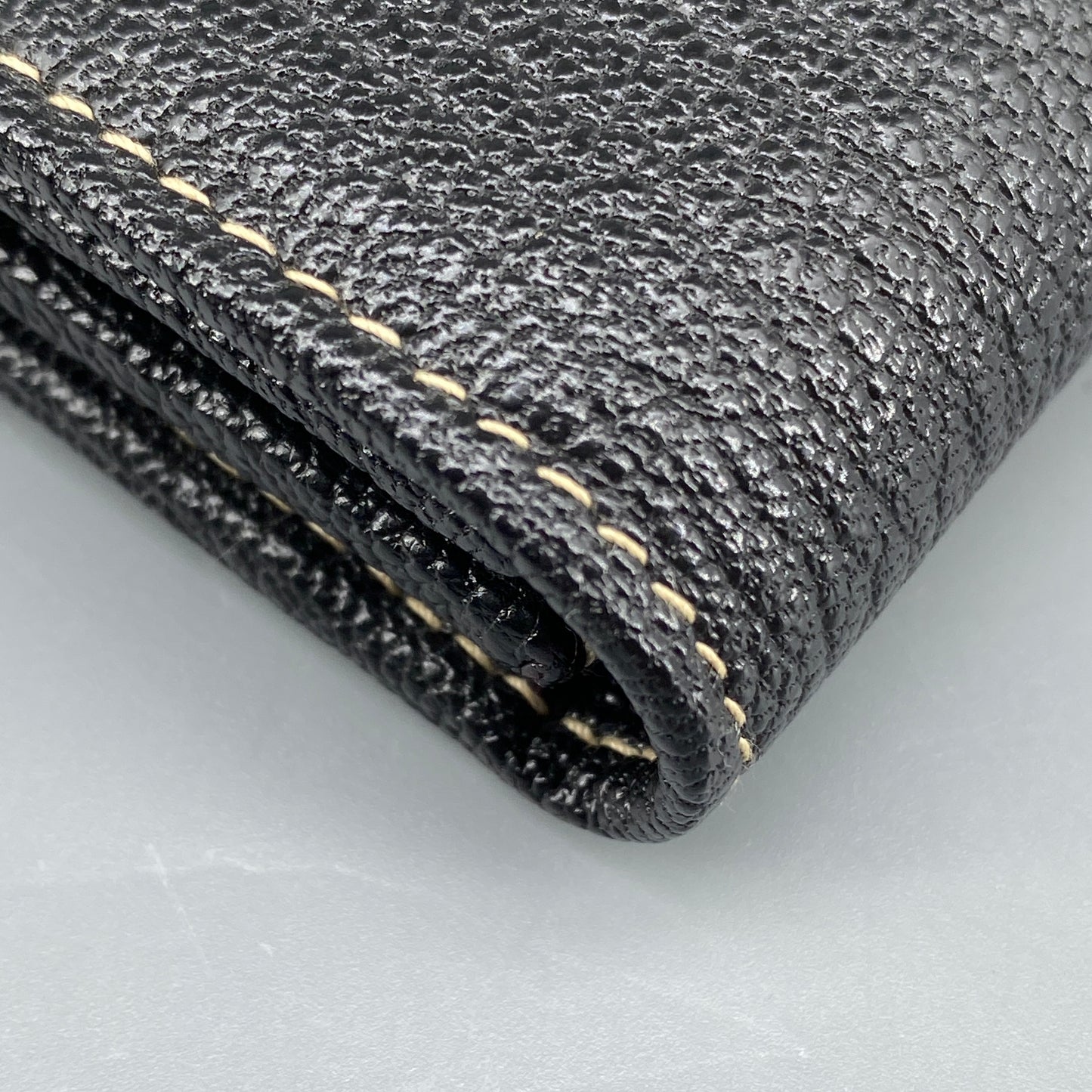 Ferragamo Black Grain Leather Flap Long Wallet