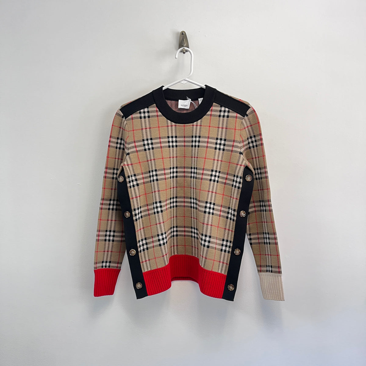 Burberry Tan Vintage Check Crewneck Knit Sweater Size S