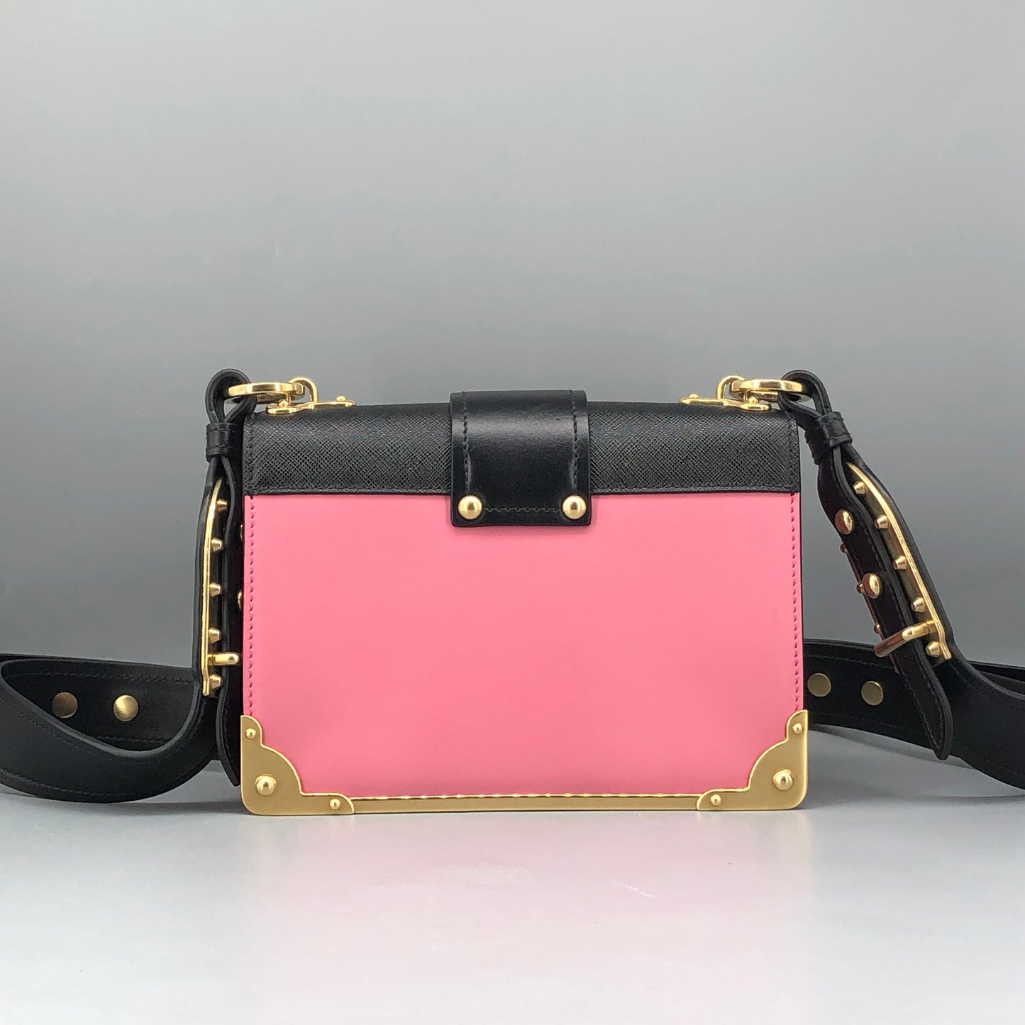 Prada Cahier Studded Leather Crossbody Shoulder Bag Pink Black