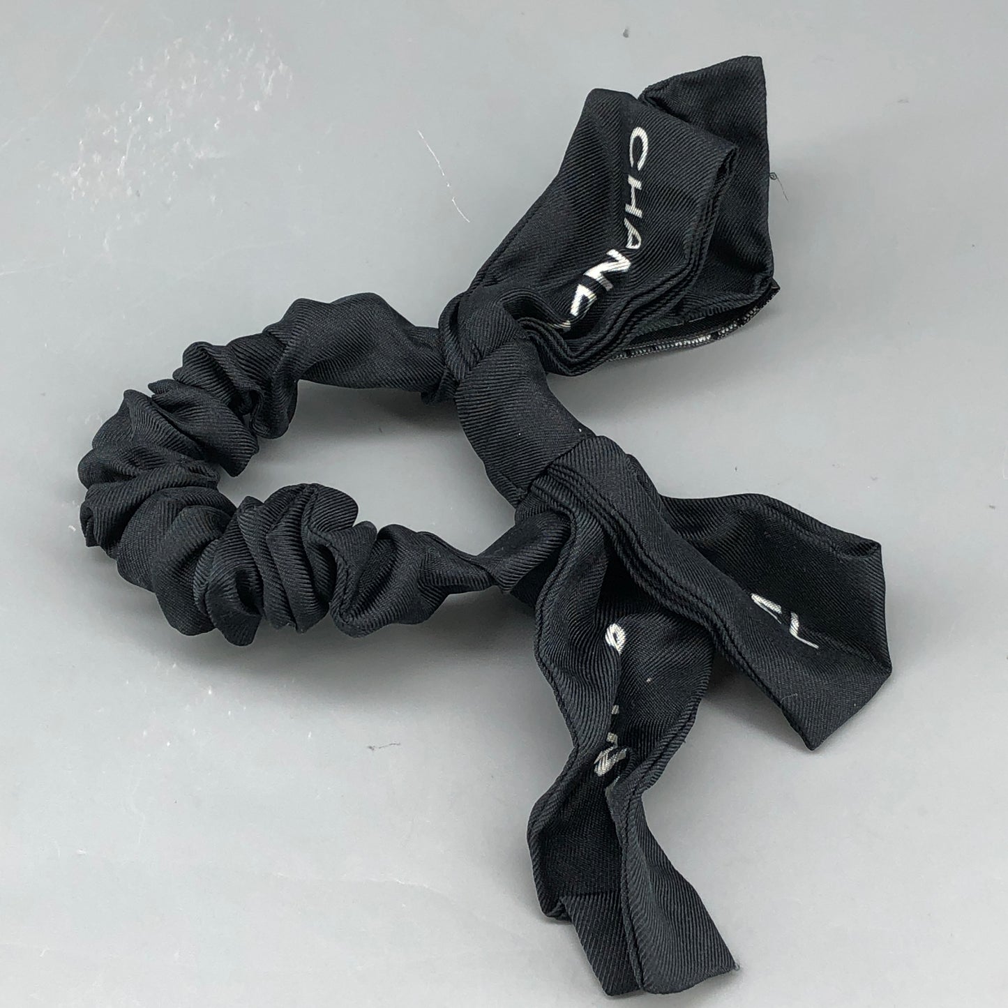 Chanel Logo Scrunchie with Bow Black