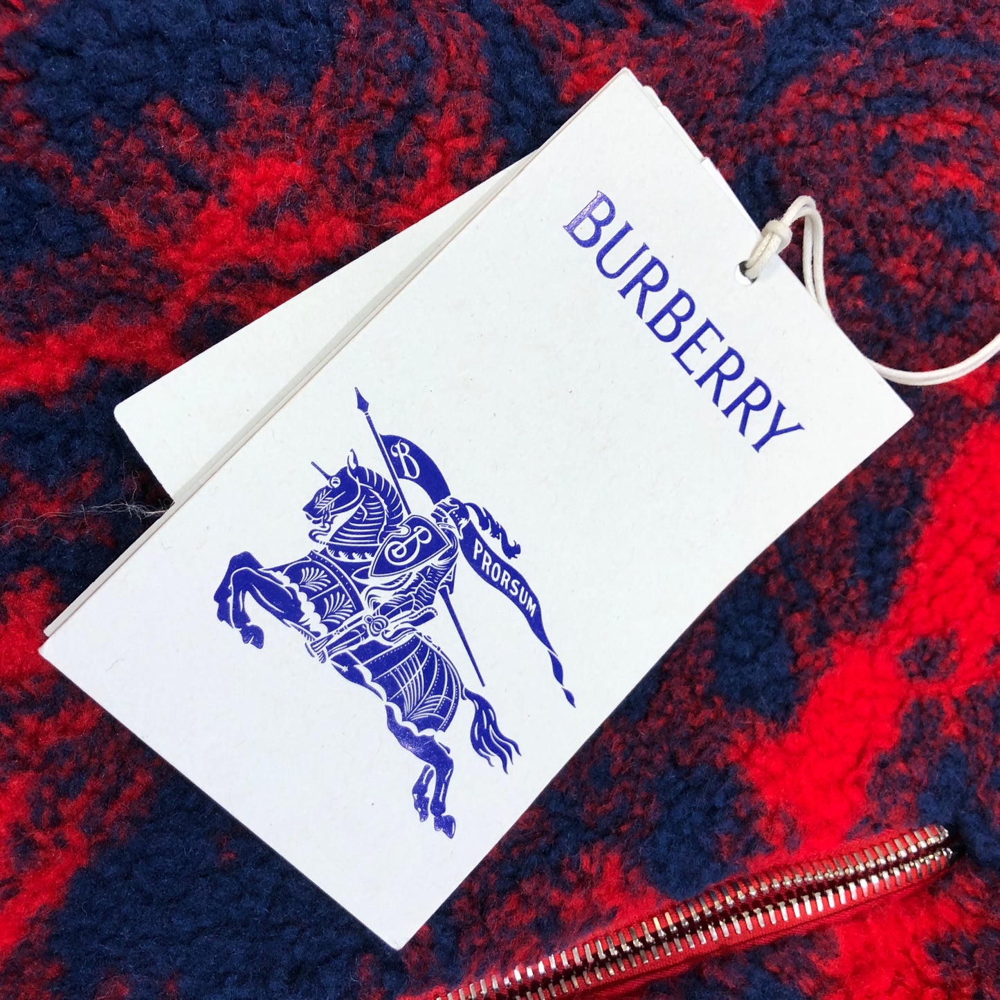 Burberry Navy & Hot Red Floral Fleece Full-Zip Stand Collar Jacket Size 2