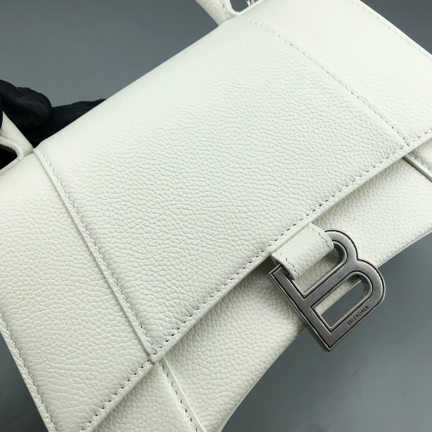 Balenciaga Hourglass Small Top Handle Bag White Smooth Calfskin