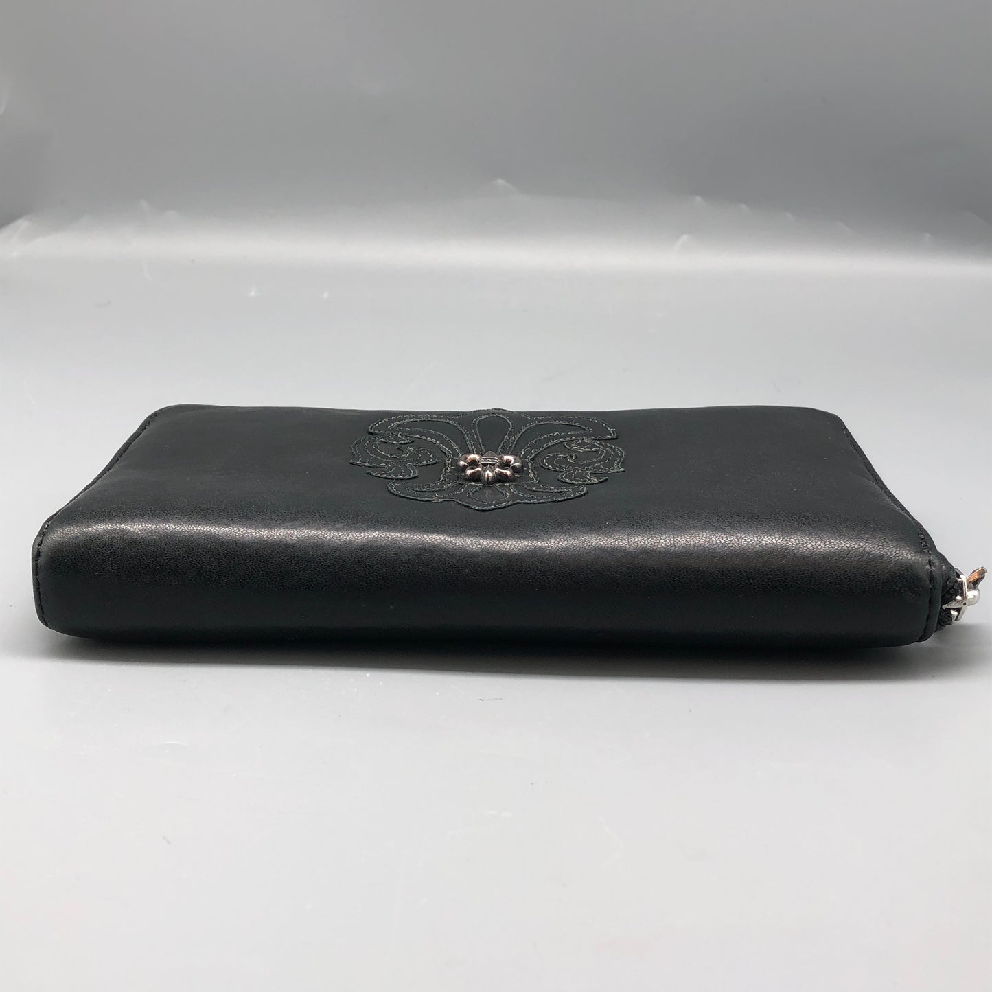 Chrome Hearts Black Leather Zip Around Long Wallet