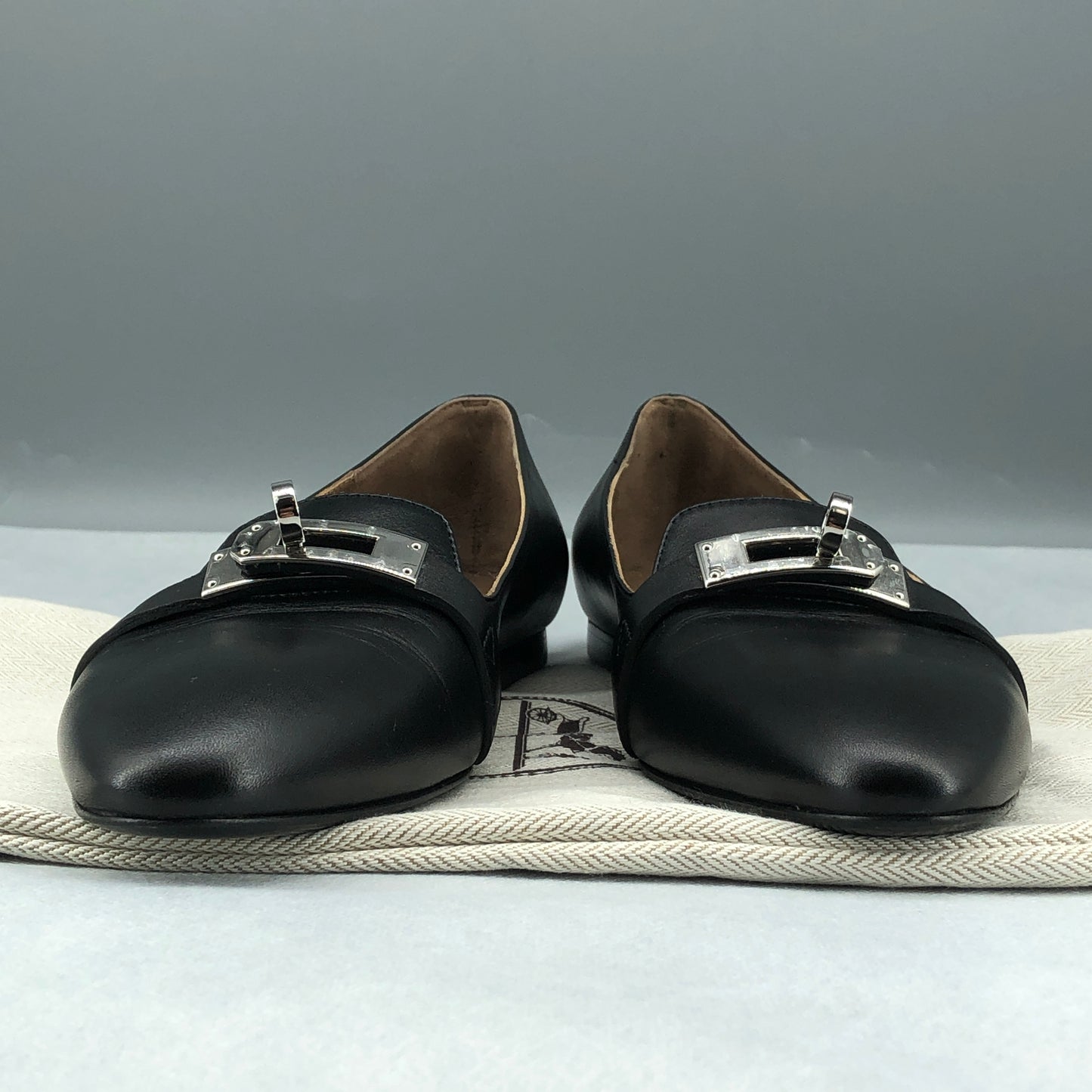Hermes Black Leather Ballet Flats Size 35.5