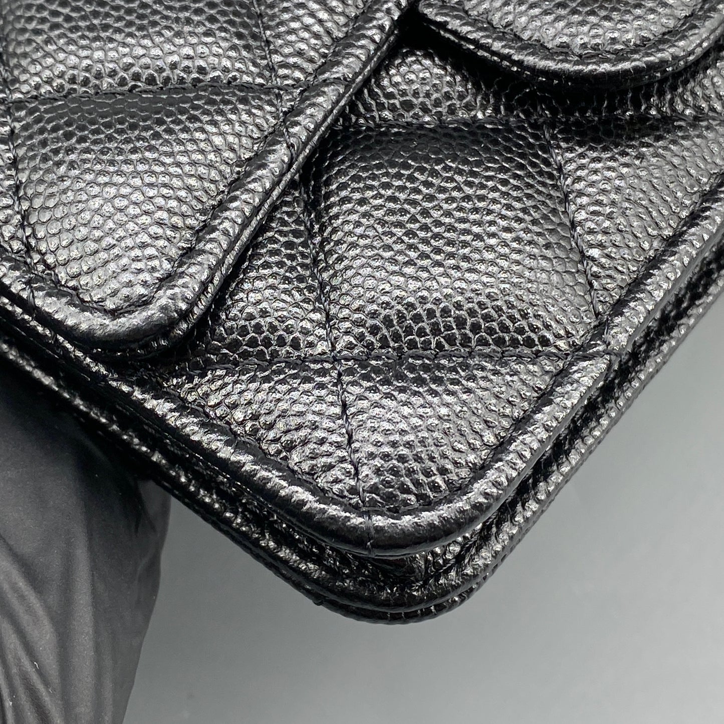 Chanel Quilted Caviar Mini Chain Wallet Bag Black