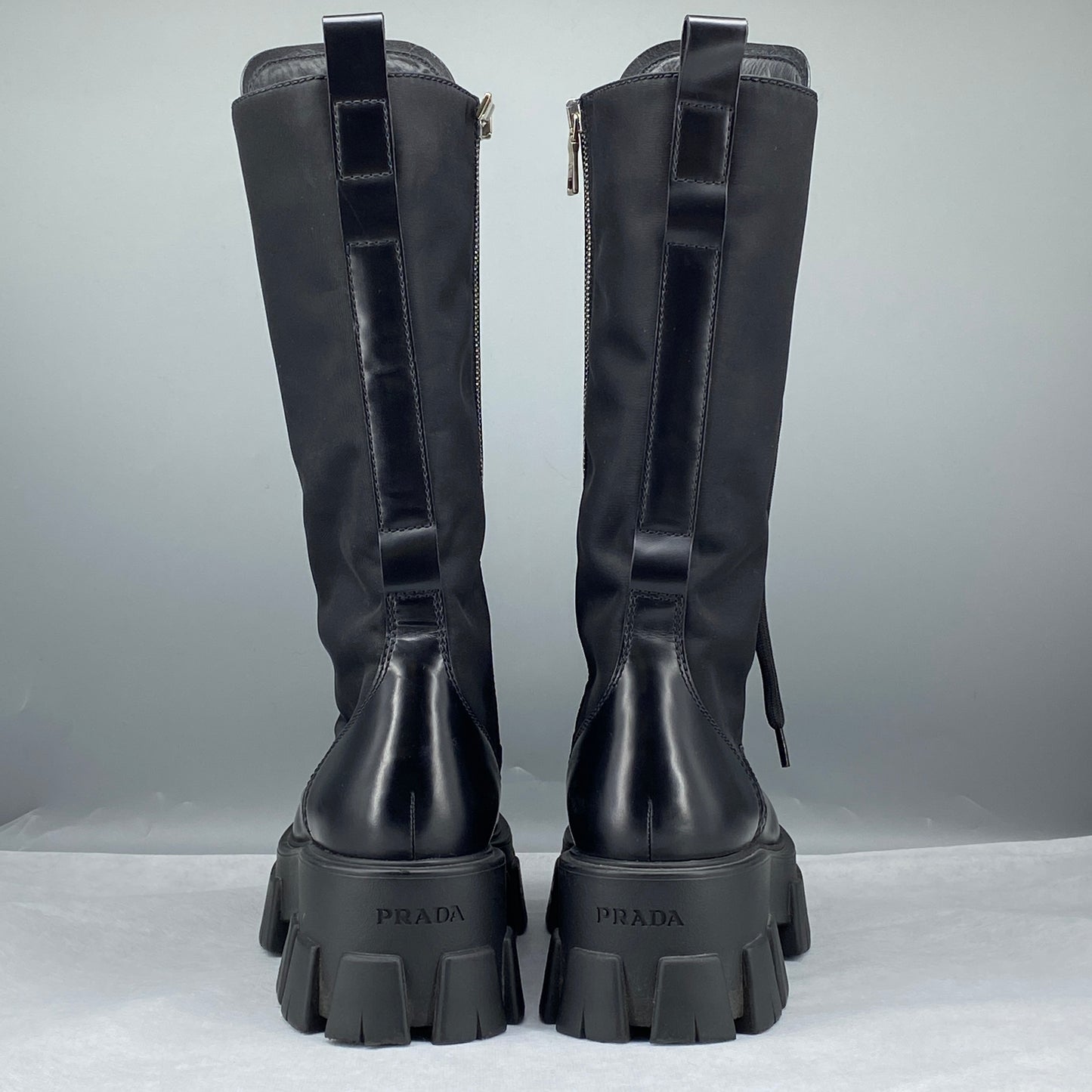 Prada Black Lace‑Up Combat Tall Boots Women Shoes Size 37