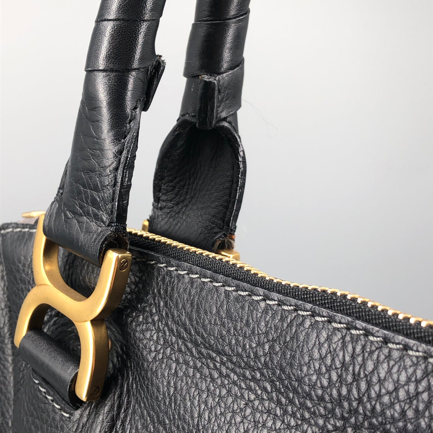 Chloe Black Marcie Large Grain Leather Tote Bag