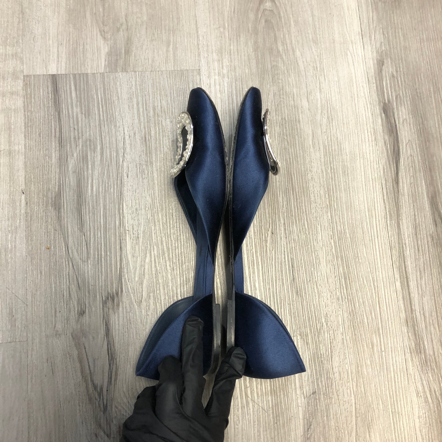 Roger Vivier Navy Blue Satin D'Orsay Flats 38