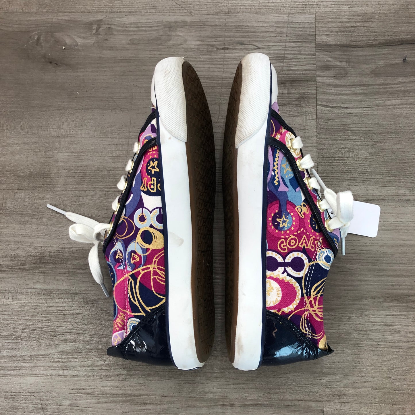 Coach Barrett Low Top Canvas Sneakers Size 6.5B White Purple Pink Gold Print