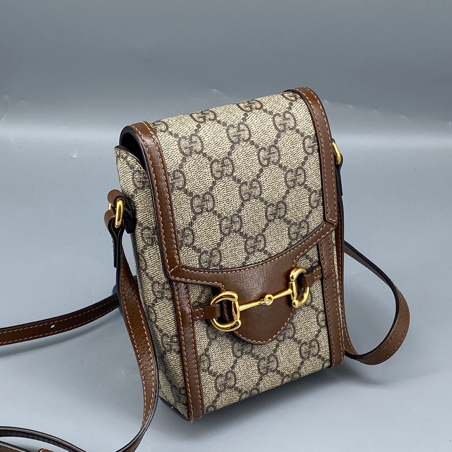 Gucci Beige GG Canvas Horsebit Mini Phone Crossbody Bag