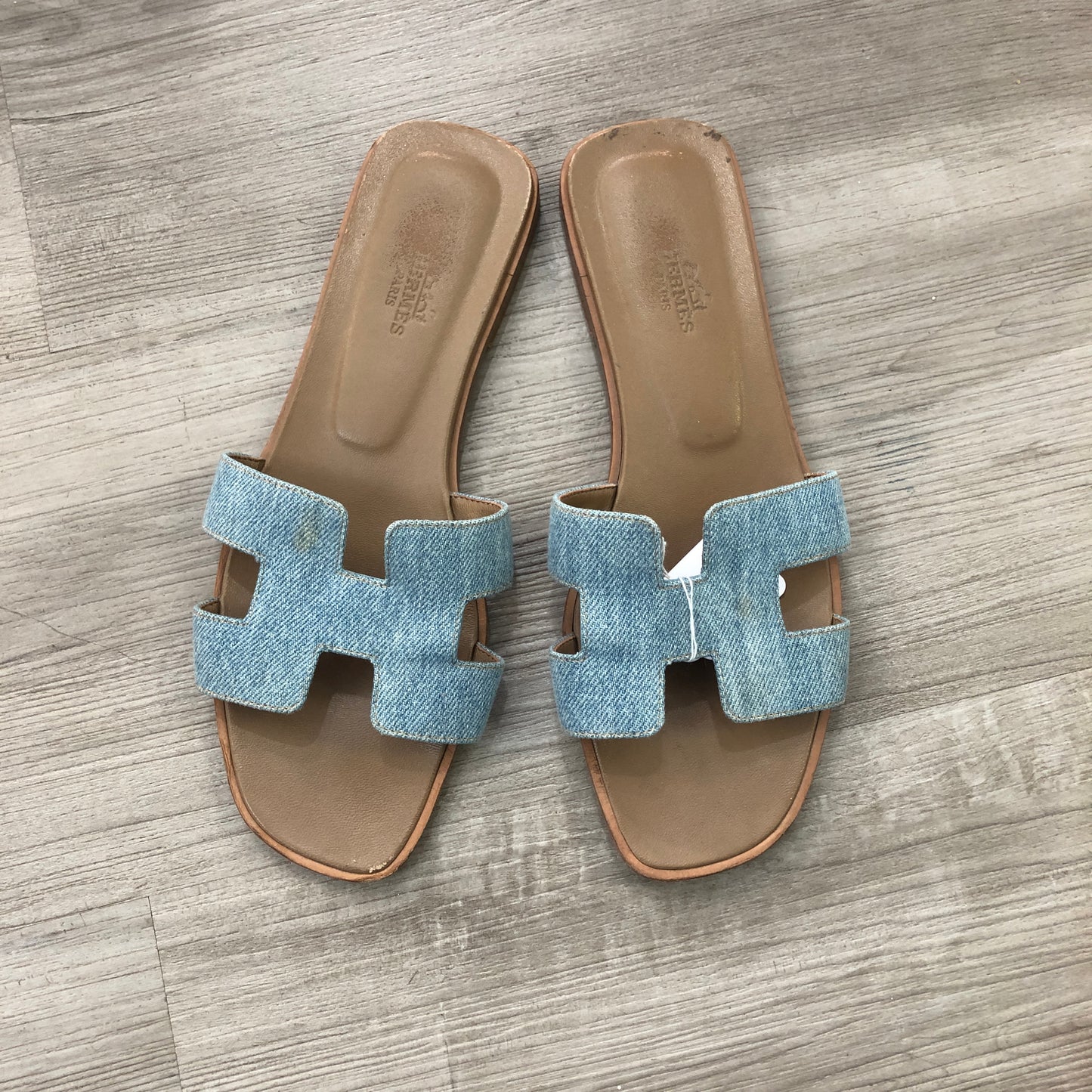 Hermes Women's Oran Denim Slide Sandals Size 38 Blue Denim