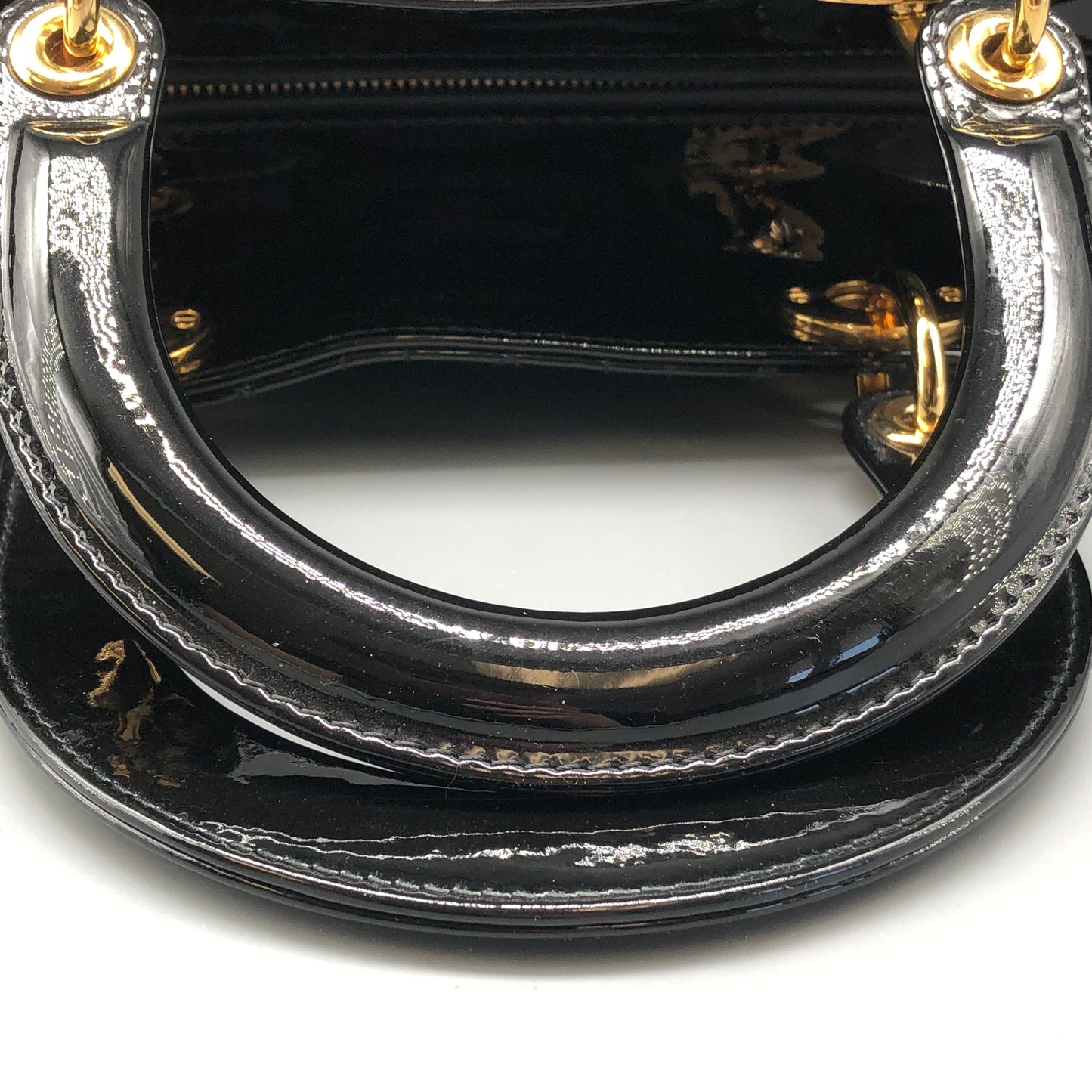 Christian Dior Lady Dior Large Cannage Quilted Patent Leather Handbag Black