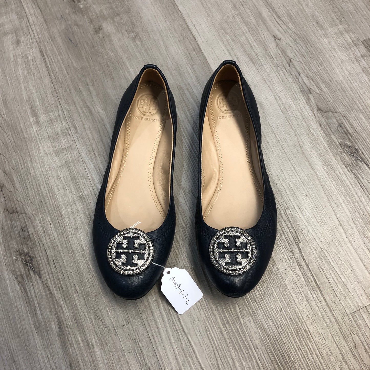 Tory Burch Reva Logo Ballet Flats 6M Navy Blue