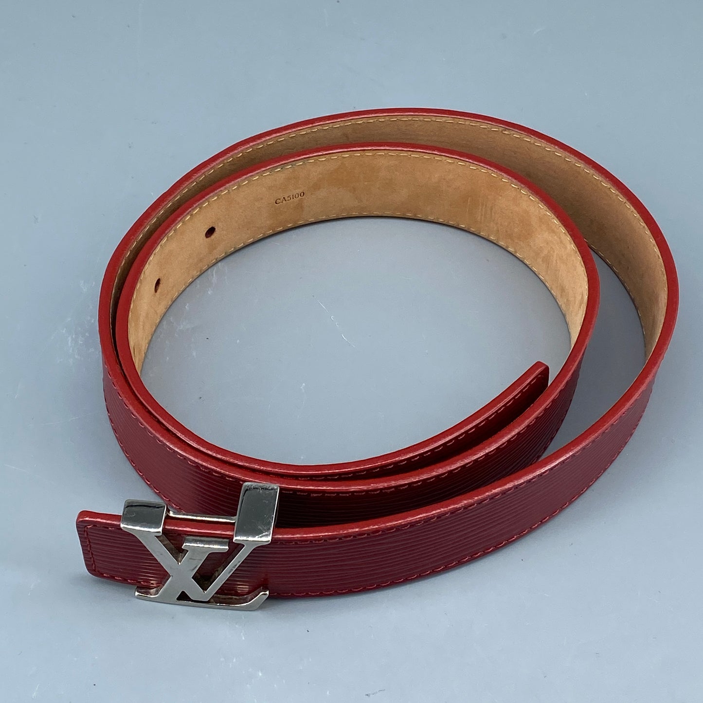 Louis Vuitton Epi Red Leather LV Buckle Belt Size 80cm