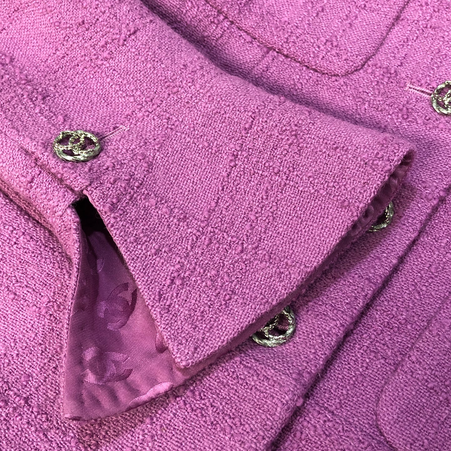 Chanel Lavender Purple Tweed Blazer Lapel Collar Flared Cuffs Size 36
