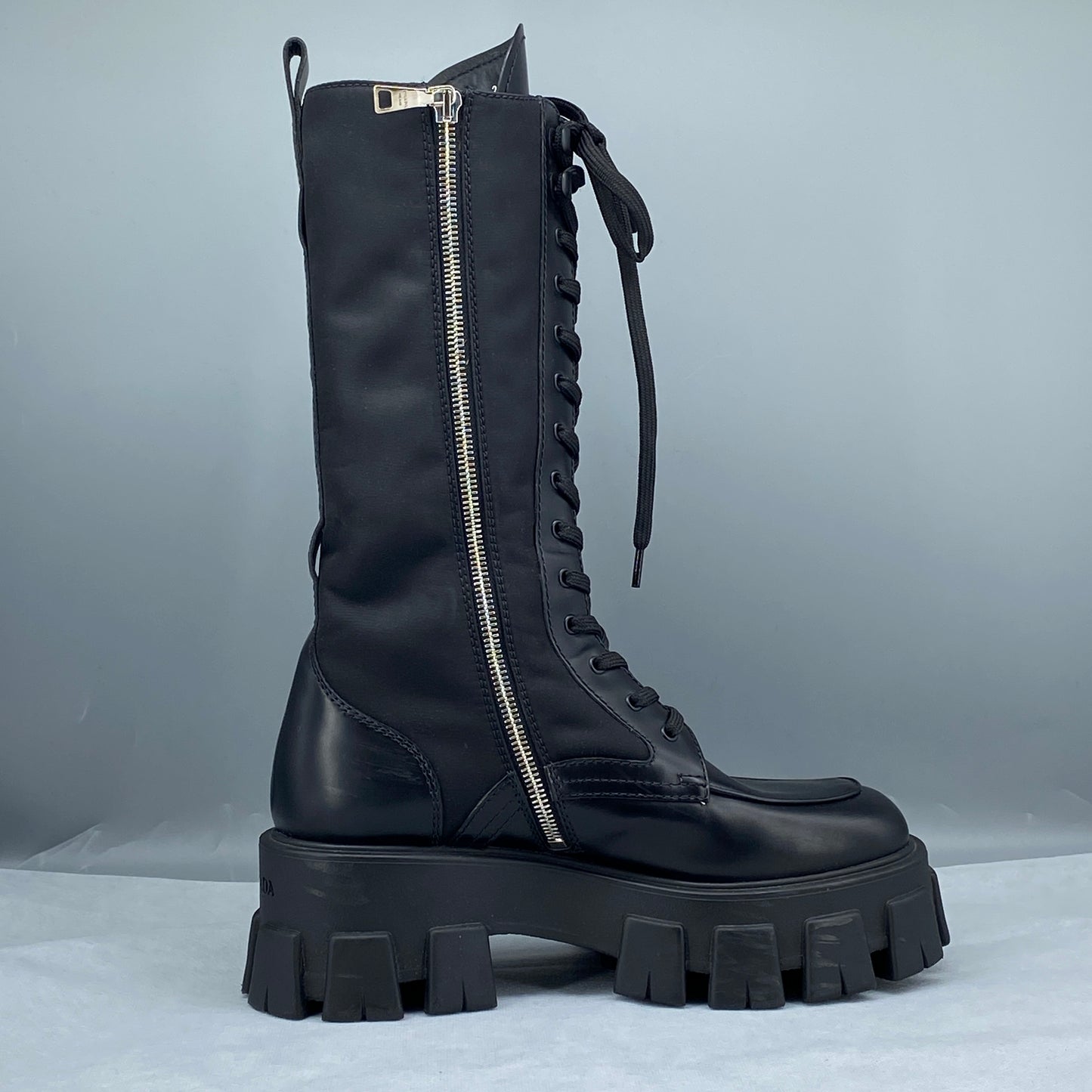 Prada Black Lace‑Up Combat Tall Boots Women Shoes Size 37