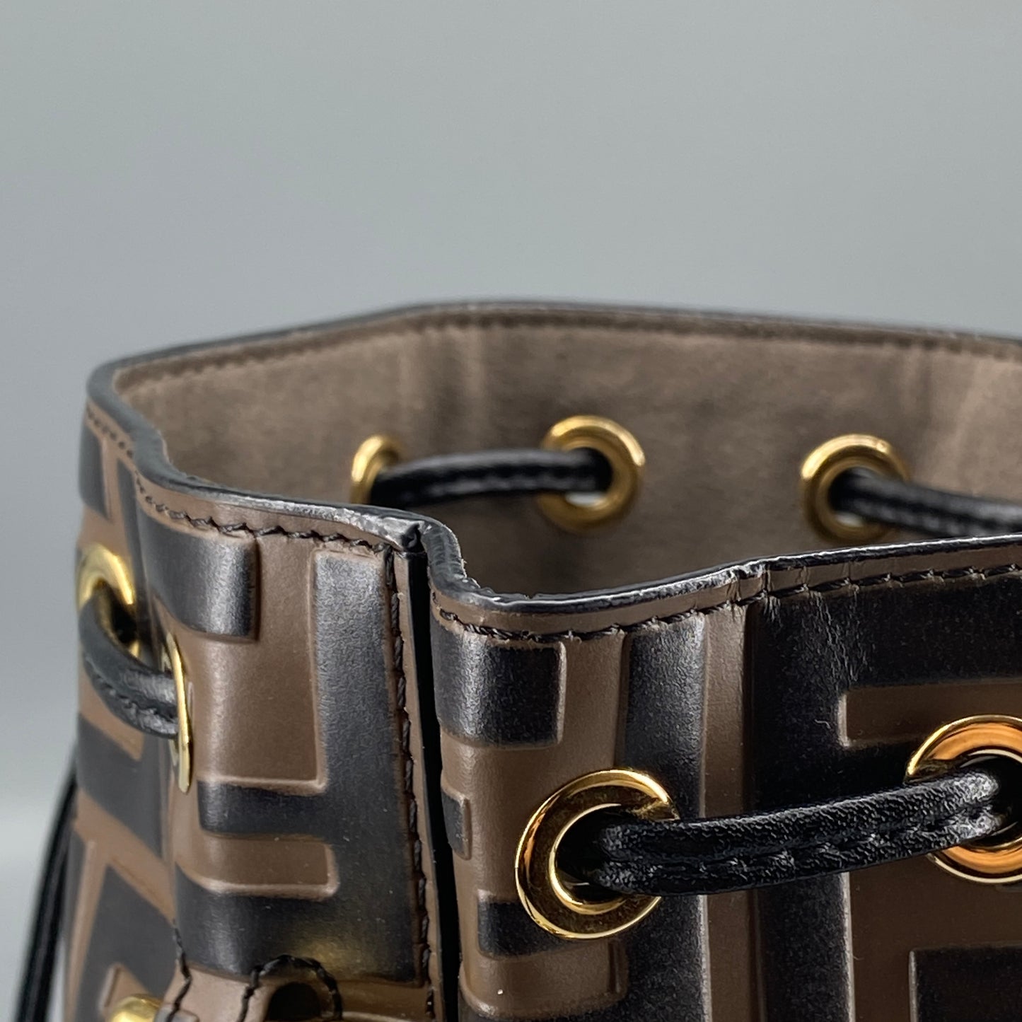 Fendi Brown FF Print Mini Drawstring Bucket Bag