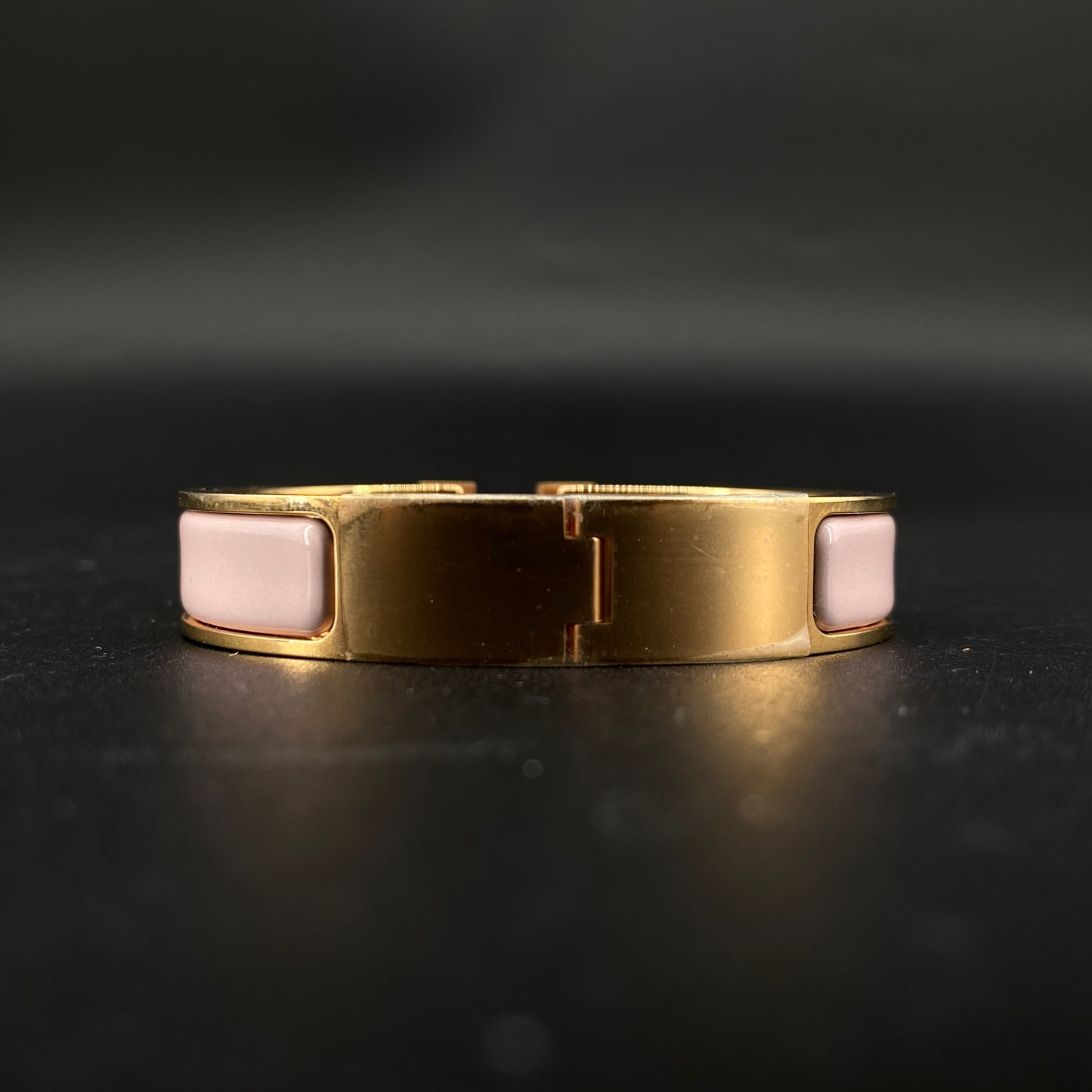 Hermes Blush Pink Enamel Gold H Buckle Bangle Bracelet