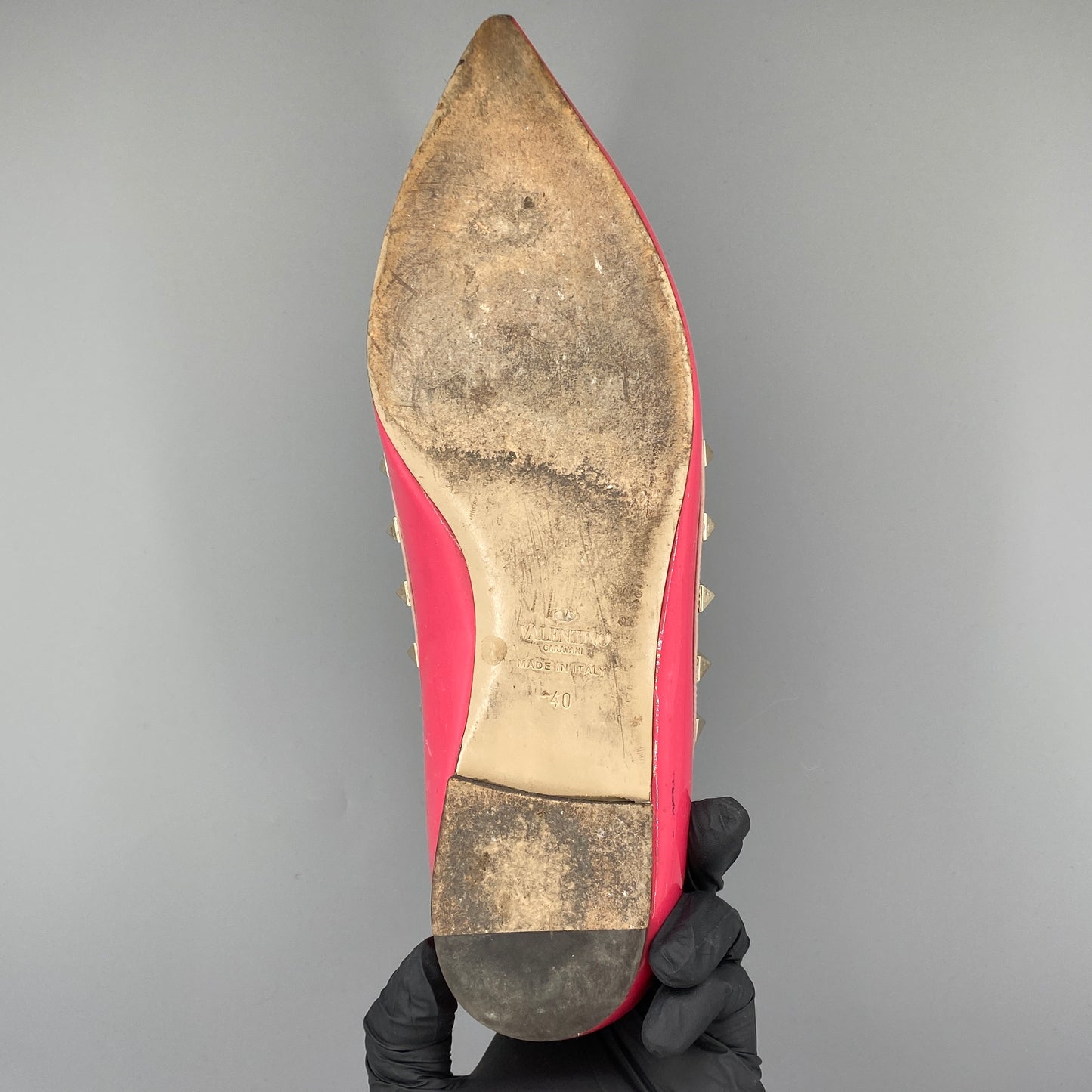 Valentino Rockstud Patent Flat Shoes Size 40 Hot Pink